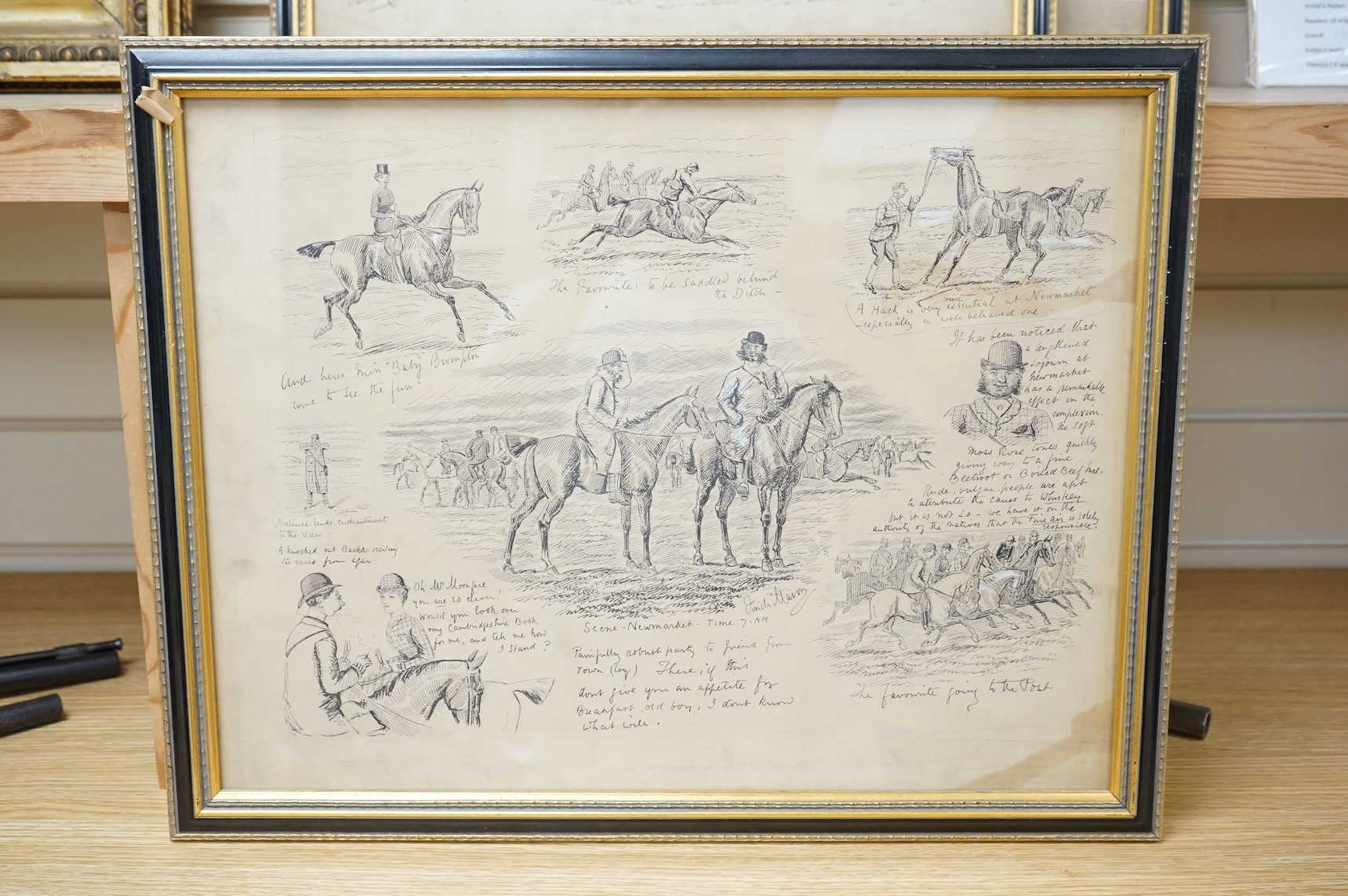 George Finch Mason (1850-1915), Hunting scenes, each signed and inscribed, set of four ink sketches heightened with white, 34 x 44cm